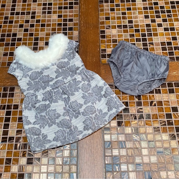 Janie and Jack Special Occasion Faux Fur Collar Jacquard Dress - Picture 2 of 10